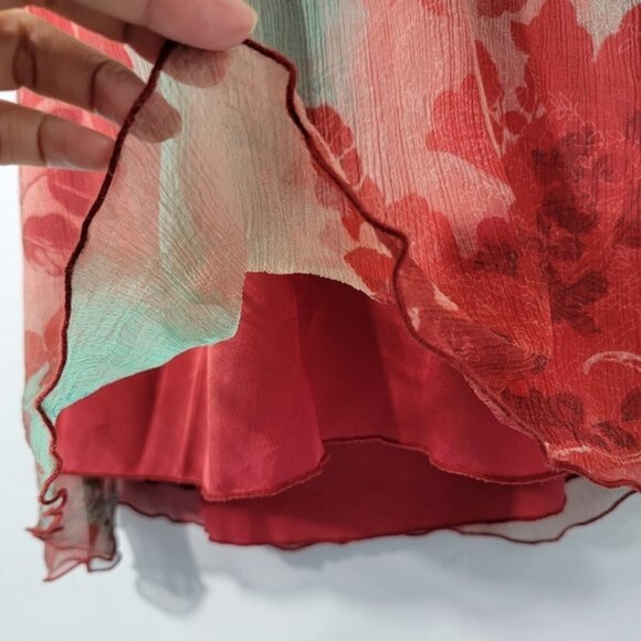 MNG Mango Women's Red/Green Floral Fully Lined V-neck Knee-Length Sundress Sz 4 - Picture 5 of 10